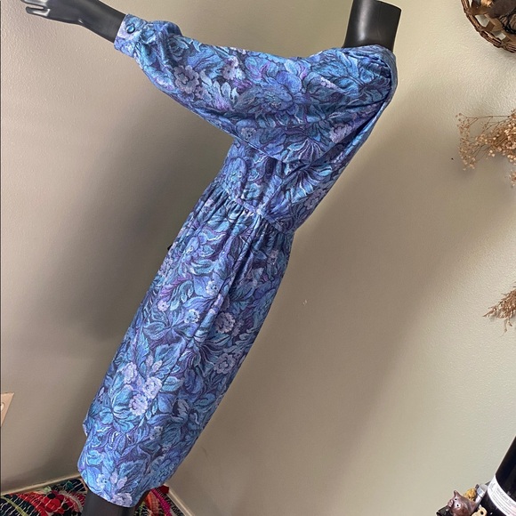 Vintage Handmade Blue and Purple Long Sleeve Dress with Pockets! - Picture 7 of 13